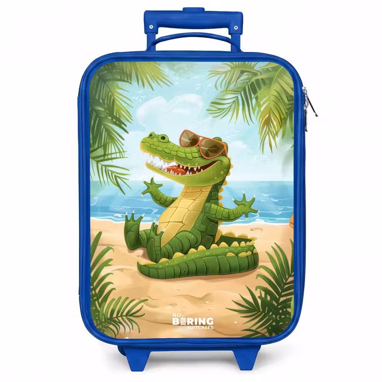 Kinderkoffer - Blauw - Krokodil met zonnebril ontspant op het strand — 1