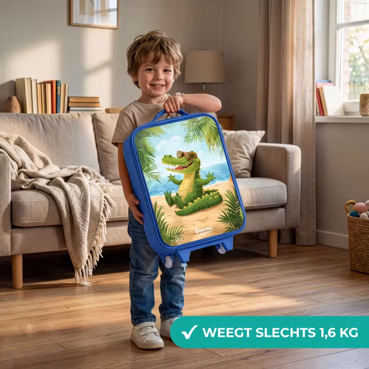 Kinderkoffer - Blauw - Krokodil met zonnebril ontspant op het strand — 2