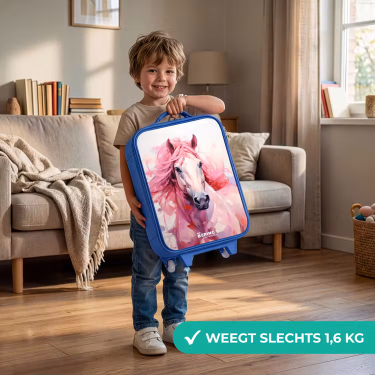 Kinderkoffer - Blauw - Paard in roze pastel tinten — 2