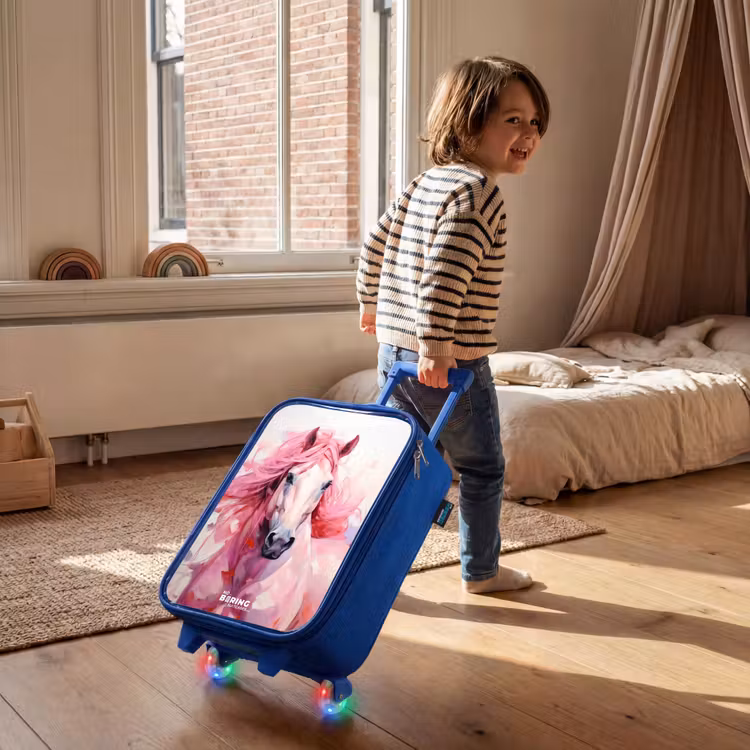Kinderkoffer - Blauw - Paard in roze pastel tinten — 3
