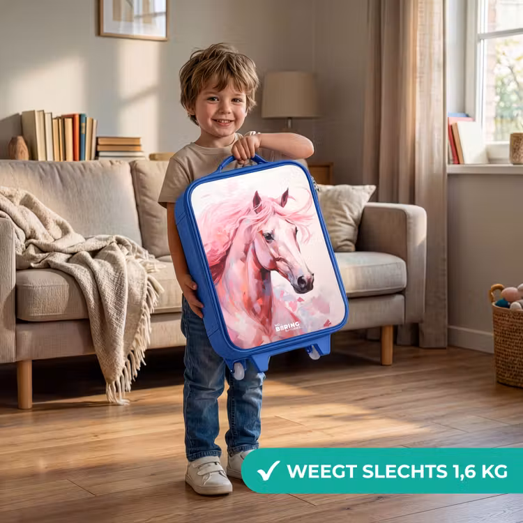Kinderkoffer - Blauw - Paard in roze pastelkleuren — 2