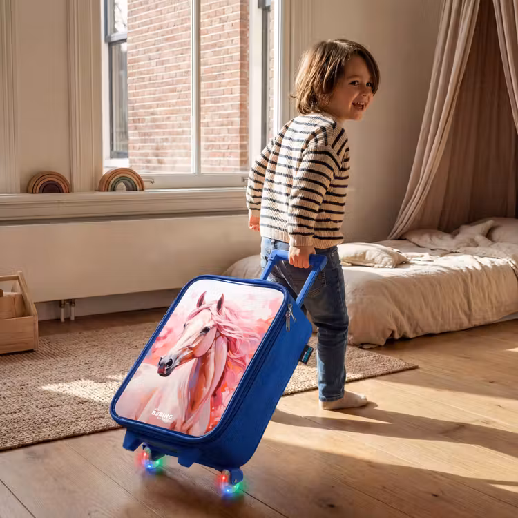 Kinderkoffer - Blauw - Pastel roze paard — 3