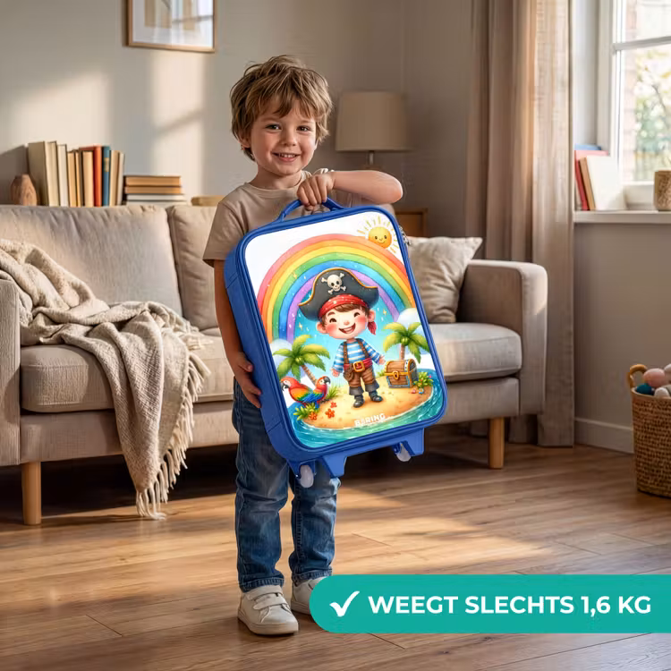Kinderkoffer - Blauw - Piraat op een eiland met een schat — 2