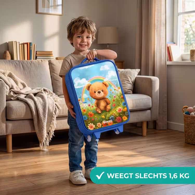 Kinderkoffer - Blauw - Teddybeer tussen de bloemen — 2
