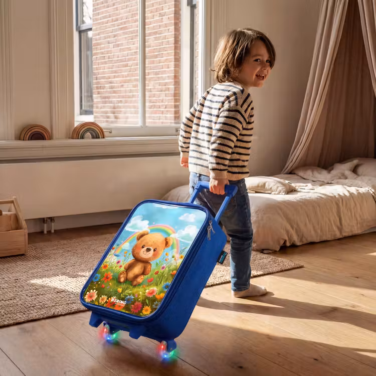 Kinderkoffer - Blauw - Teddybeer tussen de bloemen — 3