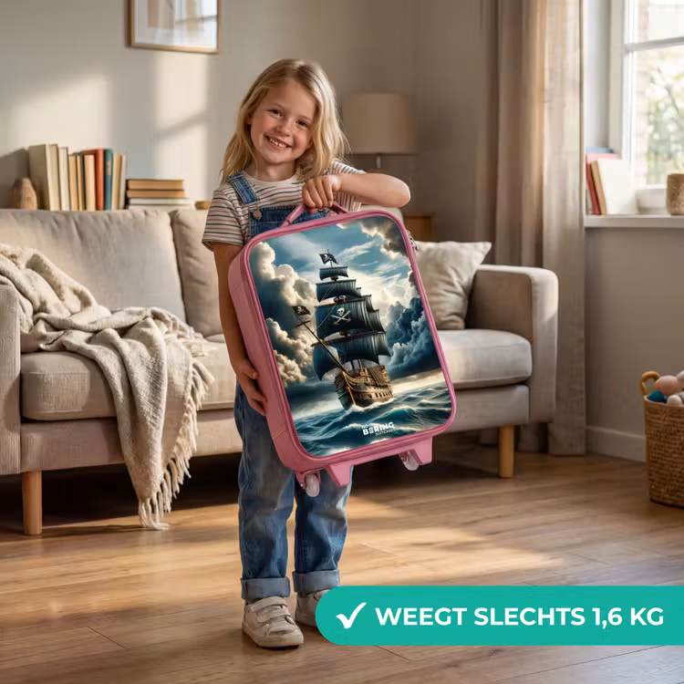 Kinderkoffer - Roze - Piratenschip op een woeste zee — 2