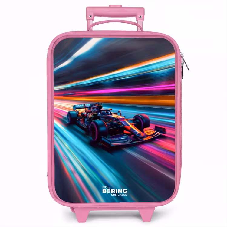 Kinderkoffer - Roze - Raceauto met kleurrijke lichtsporen — 1