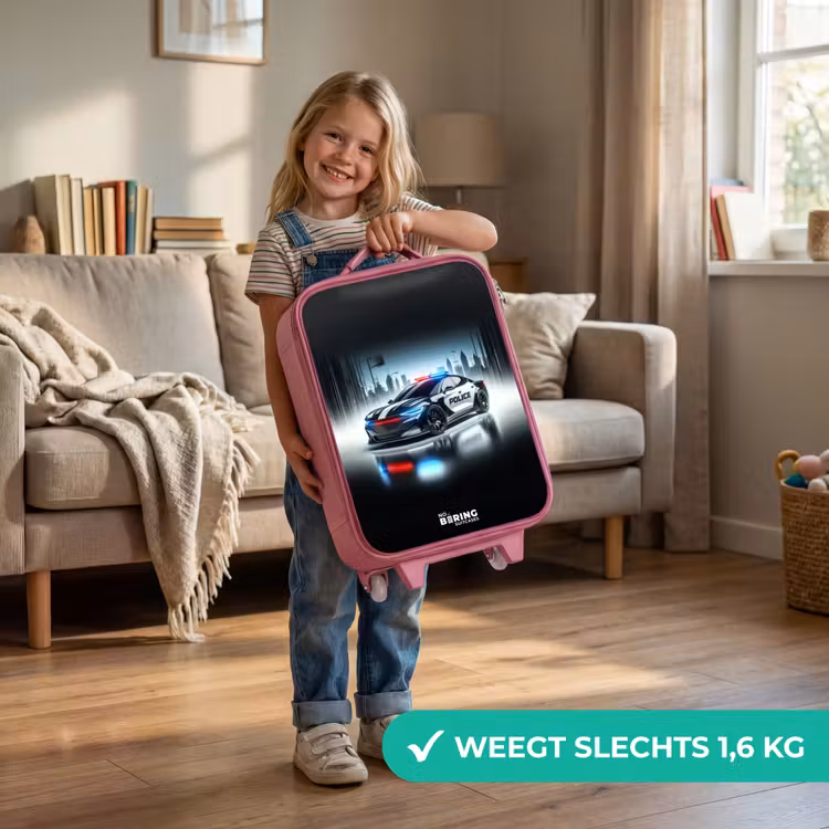 Kinderkoffer - Roze - Zwart-witte politieauto voor een skyline — 2