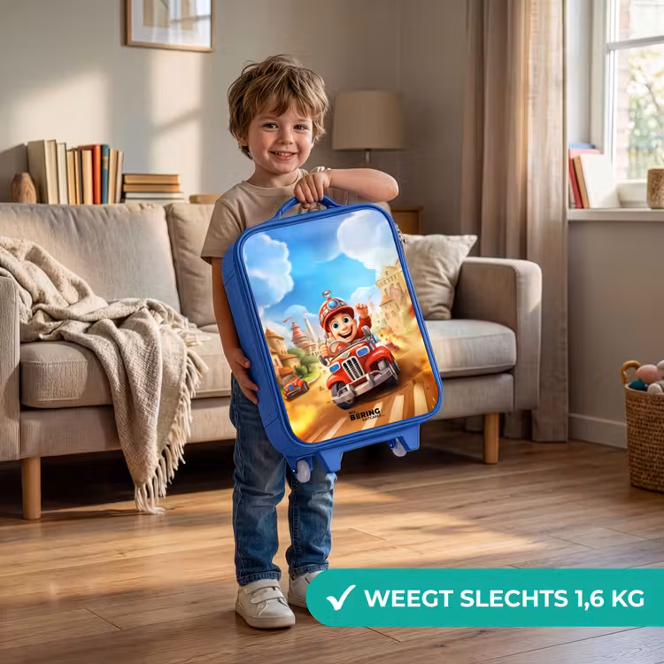Kinderkoffer - Blauw - Brandweer auto door de stad — 2
