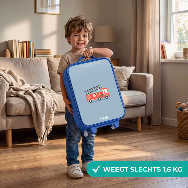 Kinderkoffer - Blauw - Brandweerauto blauwe achtergrond — 2