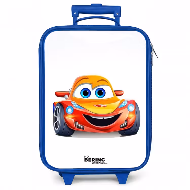 Kinderkoffer - Blauw - Raceauto met gezicht — 1