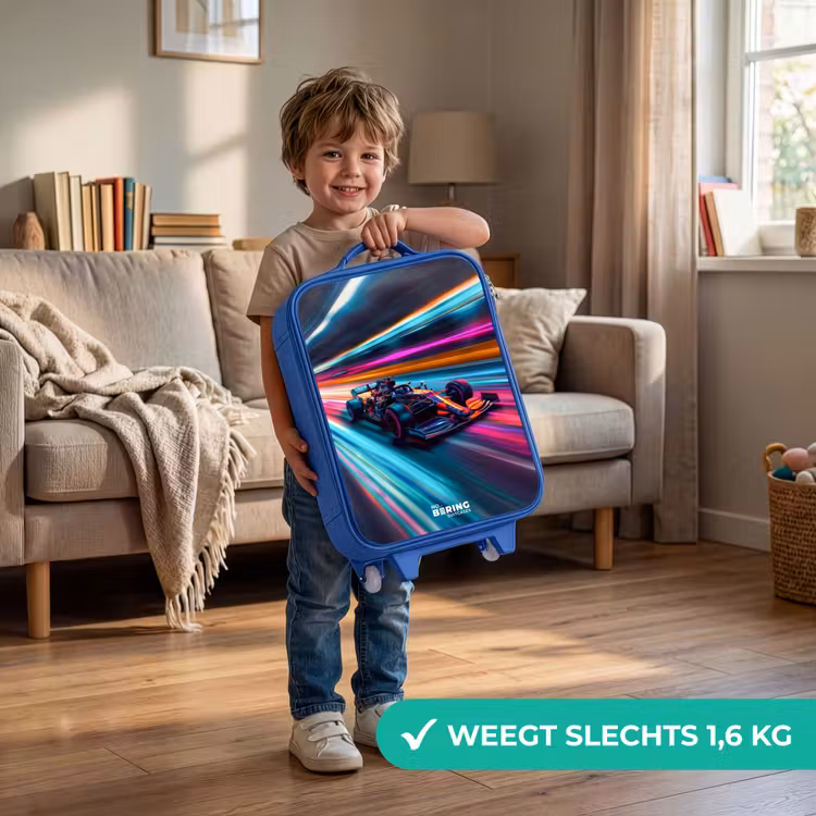 Kinderkoffer - Blauw - Raceauto met kleurrijke lichtsporen — 2