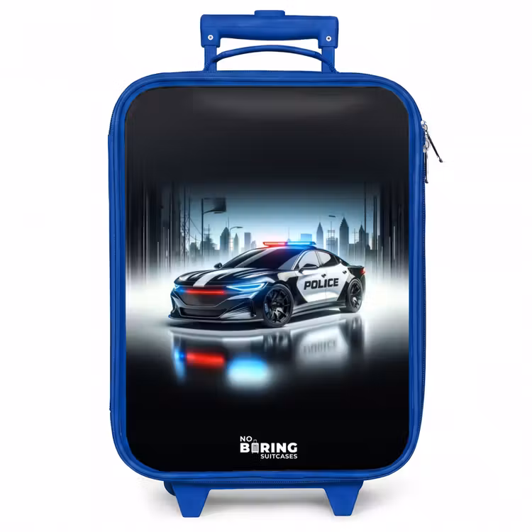 Kinderkoffer - Blauw - Zwart-witte politieauto voor een skyline — 1