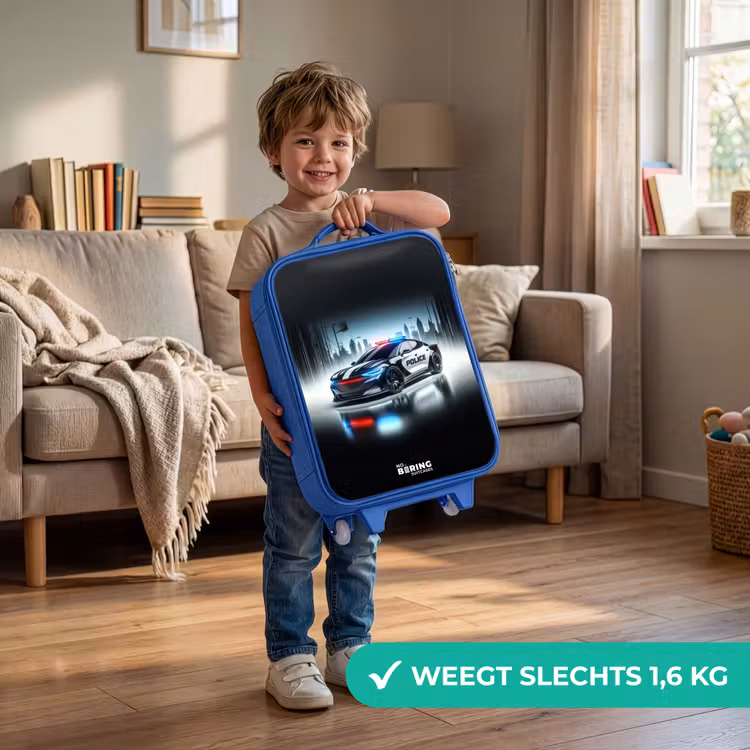 Kinderkoffer - Blauw - Zwart-witte politieauto voor een skyline — 2