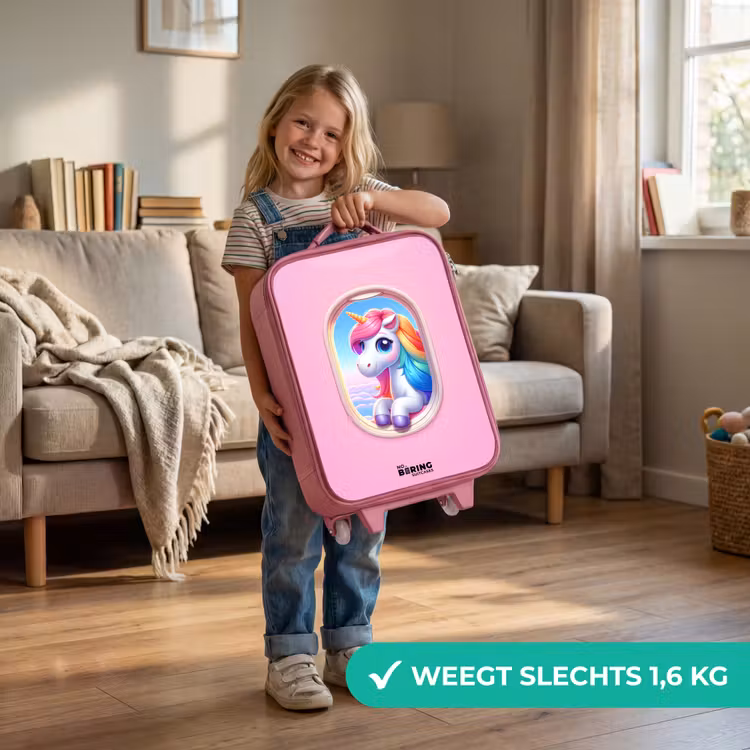 Kinderkoffer - Roze - Kleurrijke eenhoorn uit een vliegtuigraam — 2
