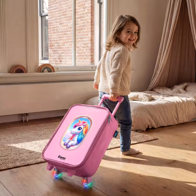 Kinderkoffer - Roze - Kleurrijke eenhoorn uit een vliegtuigraam — 3