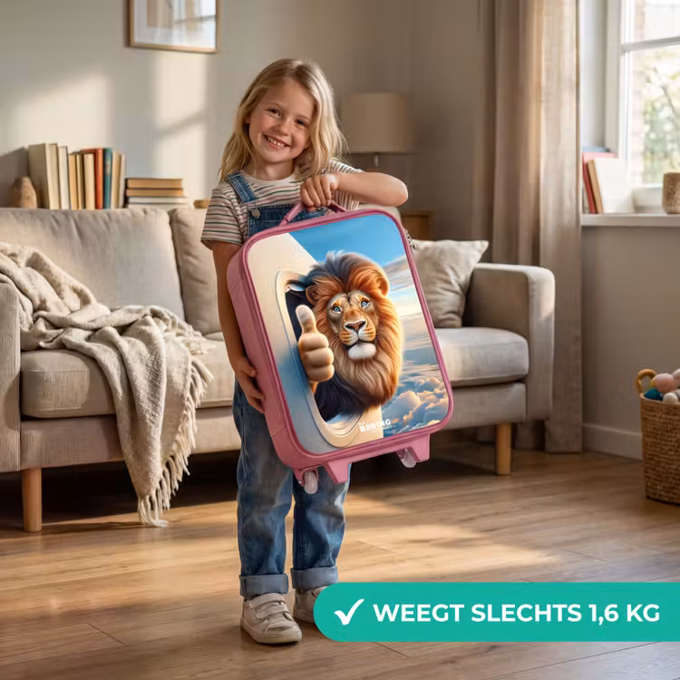Kinderkoffer - Roze - Leeuw uit een vliegtuigraam met zijn duim omhoog — 2