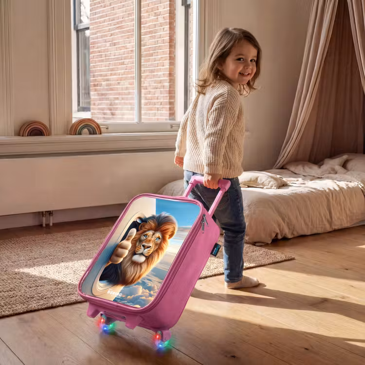 Kinderkoffer - Roze - Leeuw uit een vliegtuigraam met zijn duim omhoog — 3