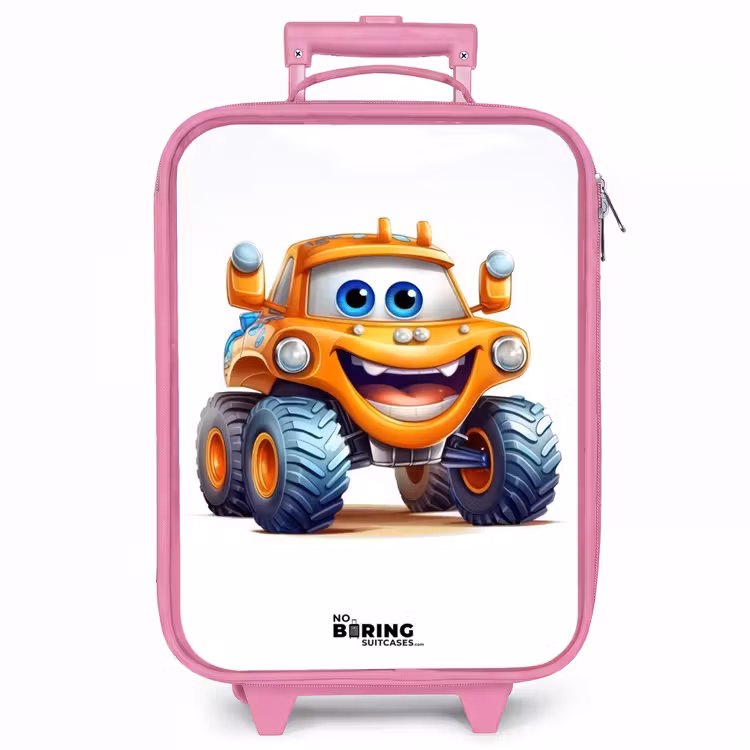 Kinderkoffer - Roze - Oranje monstertruck die lacht — 1