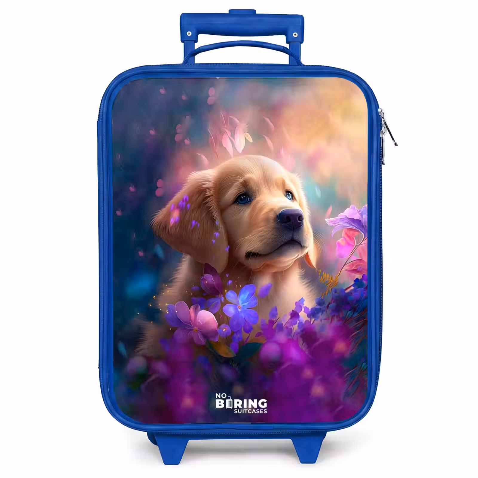 Kinderkoffer - Blauw - Jonge hond tussen felgekleurde bloemen — 1