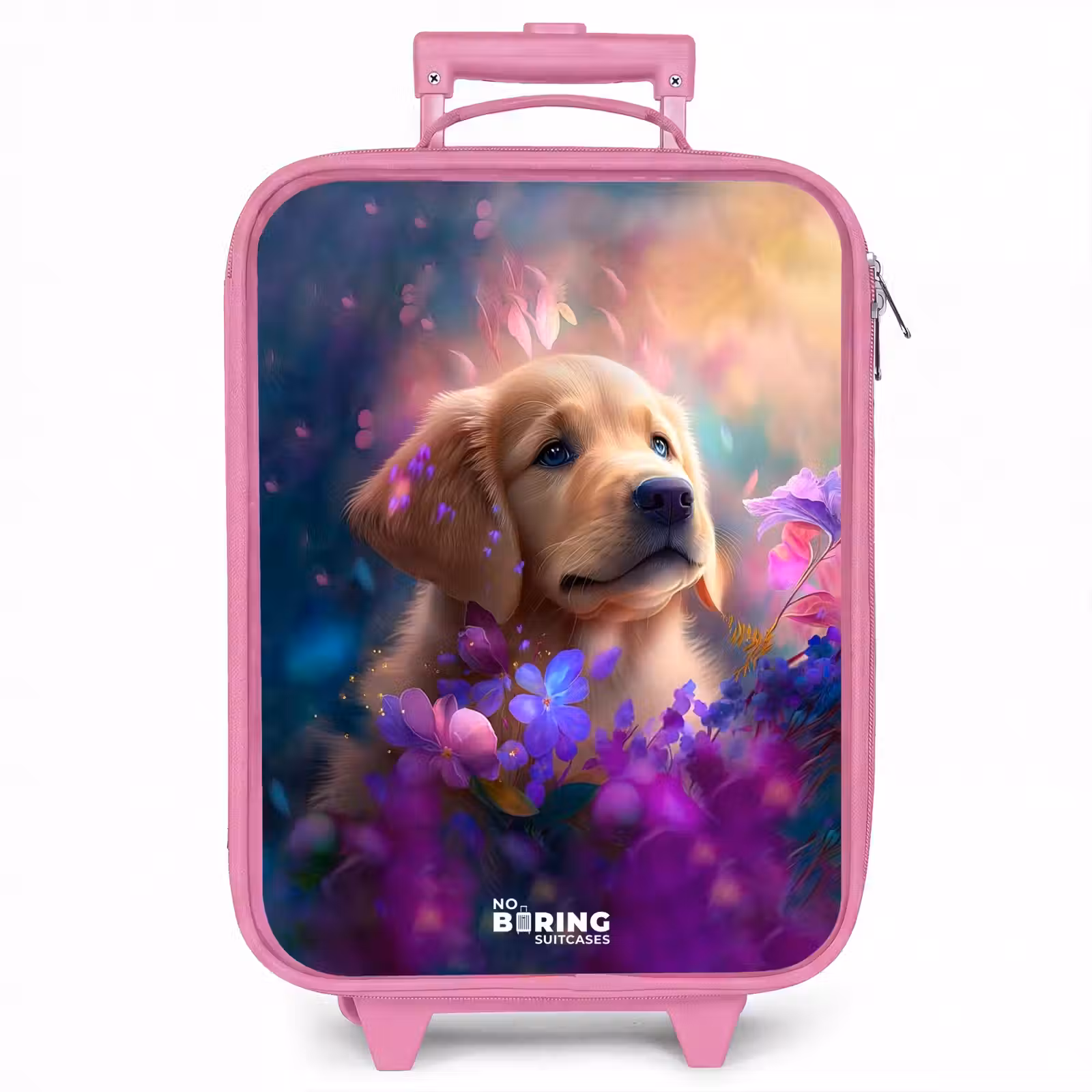 Kinderkoffer - Roze - Jonge hond tussen felgekleurde bloemen — 1