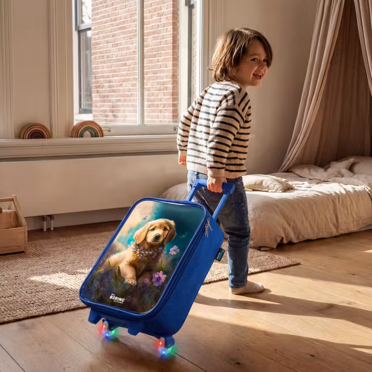 Kinderkoffer - Blauw - Goudkleurige puppy in het gras — 3