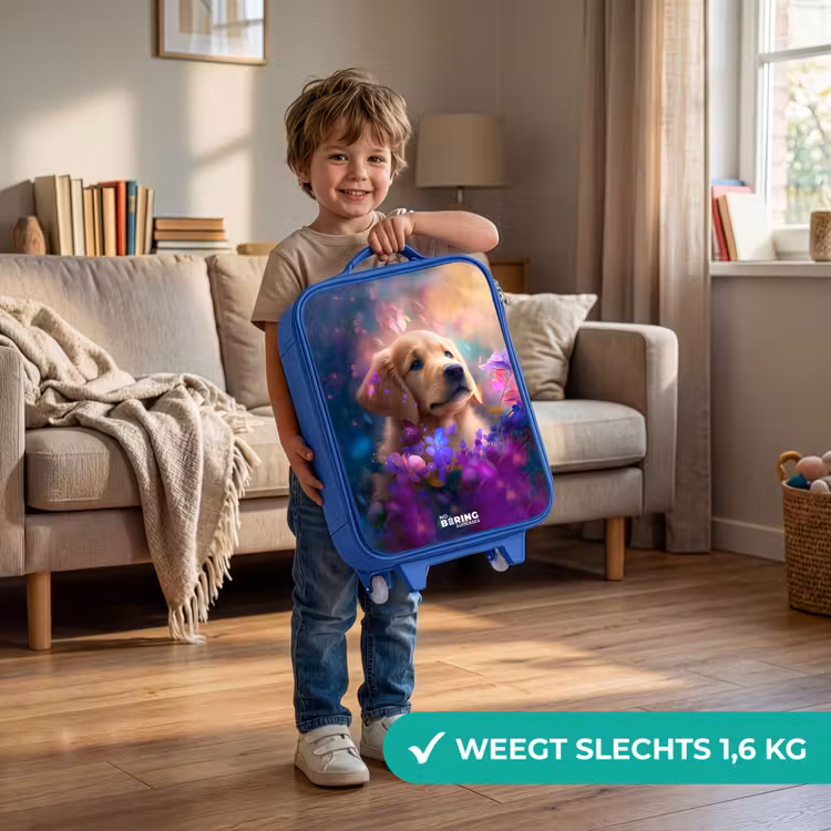 Kinderkoffer - Blauw - Jonge hond tussen felgekleurde bloemen — 2
