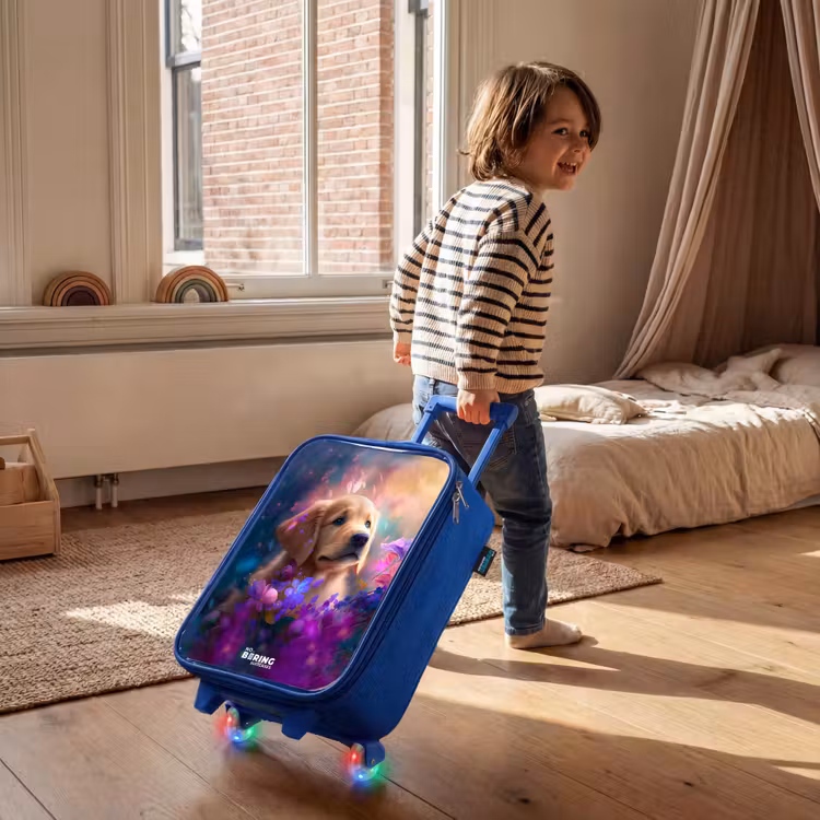 Kinderkoffer - Blauw - Jonge hond tussen felgekleurde bloemen — 3