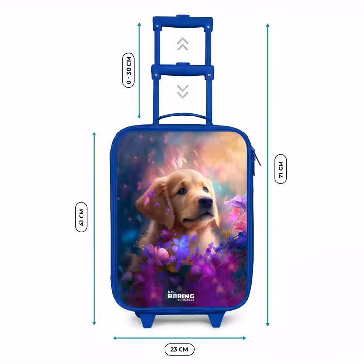 Kinderkoffer - Blauw - Jonge hond tussen felgekleurde bloemen — 6