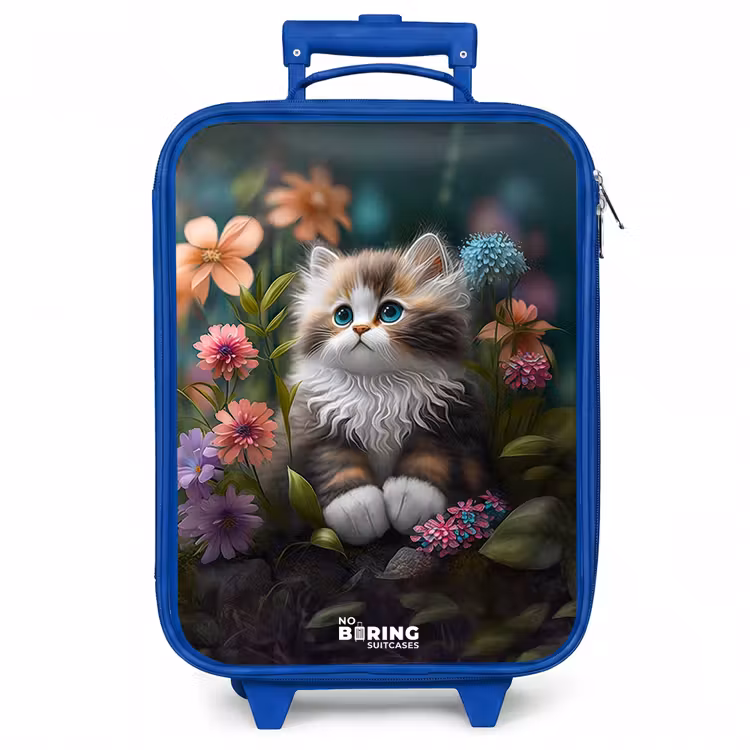 Kinderkoffer - Blauw - Kitten tussen bloemen — 1