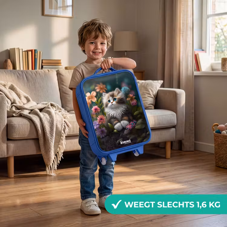 Kinderkoffer - Blauw - Kitten tussen bloemen — 2