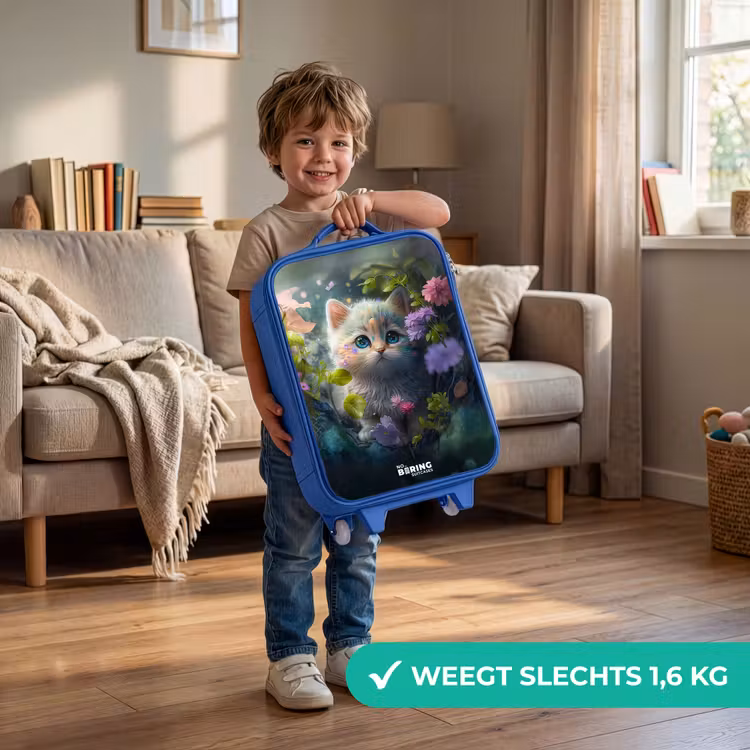 Kinderkoffer - Blauw - Kitten verstopt achter bloemen — 2
