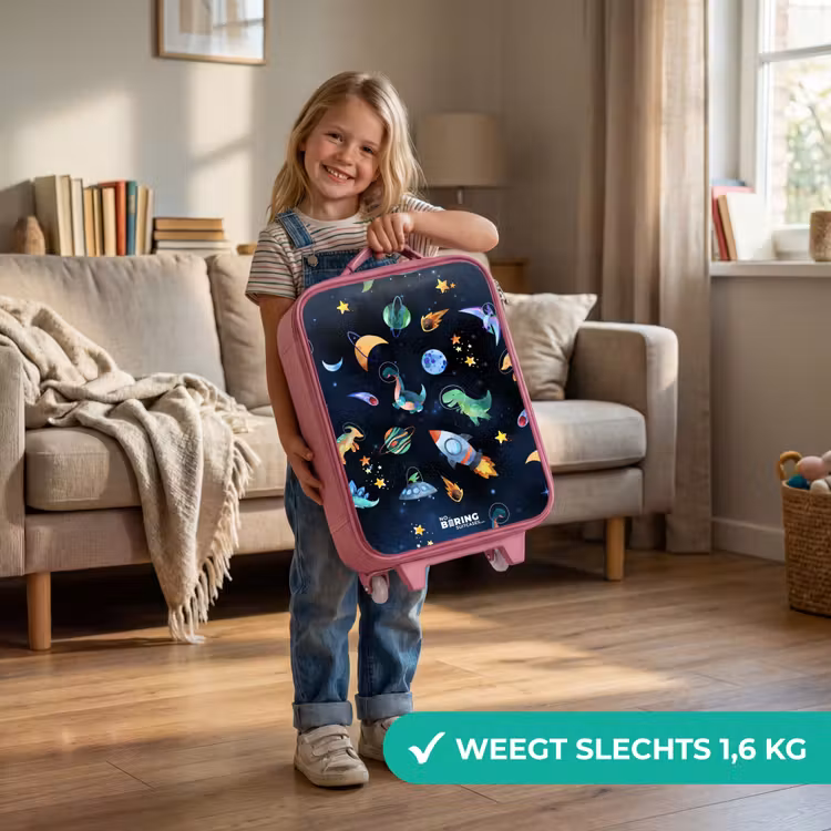 Kinderkoffer - Roze - Dinosaurussen en planeten op een donkere achtergrond — 2