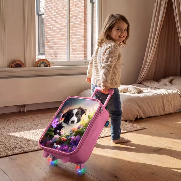 Kinderkoffer - Roze - Hond met blauwe ogen in een veld — 3