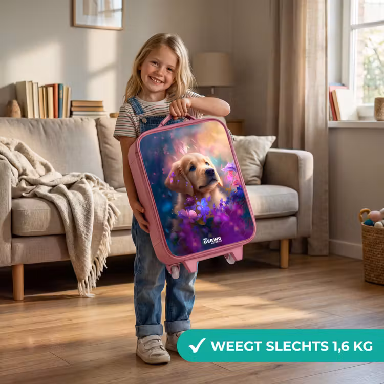 Kinderkoffer - Roze - Jonge hond tussen felgekleurde bloemen — 2