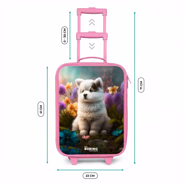 Kinderkoffer - Roze - Witte puppy in een bloemenweide — 6