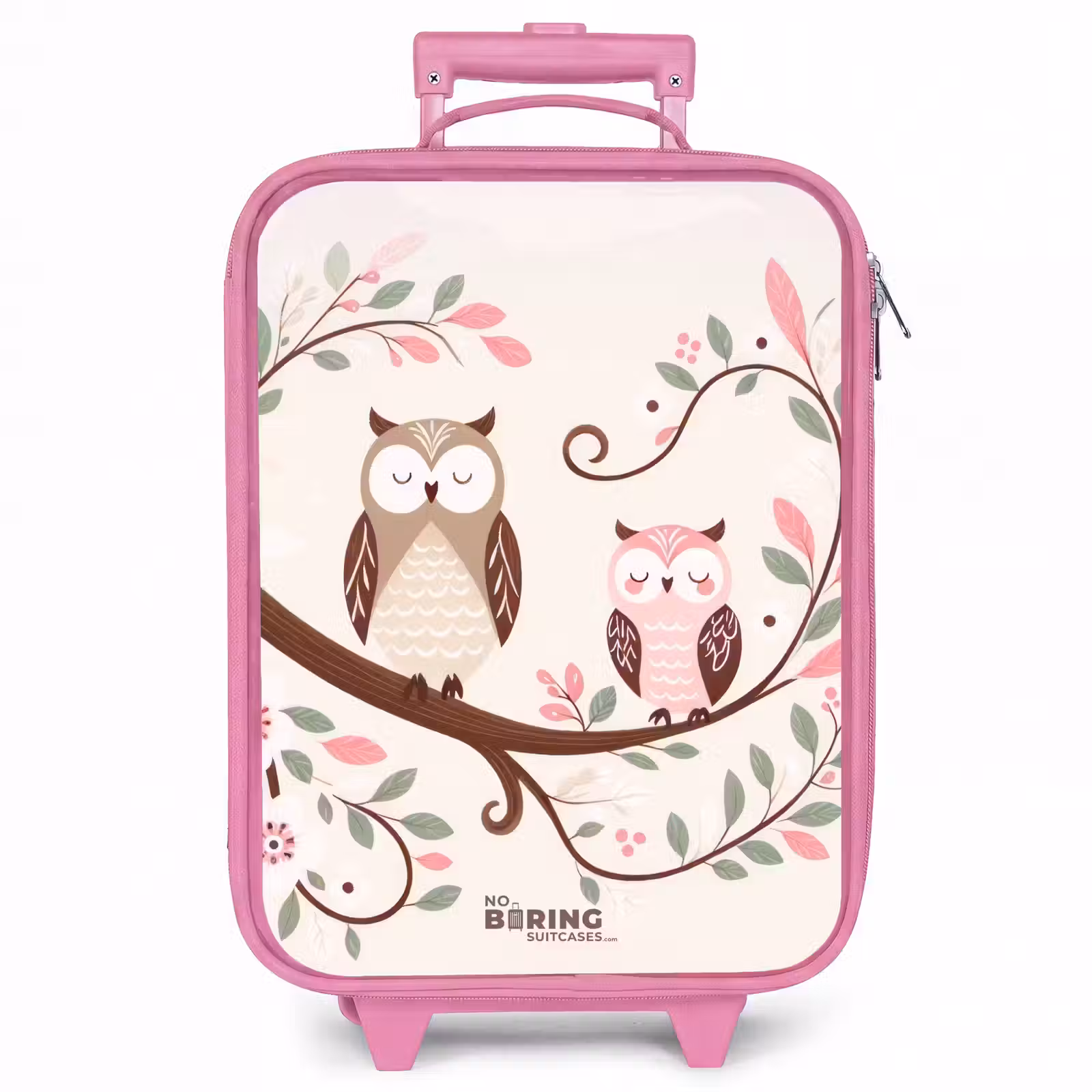 Kinderkoffer - Roze - Twee uilen op een tak met roze en groene bladeren — 1