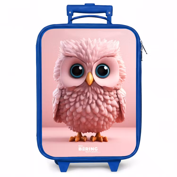 Kinderkoffer - Blauw - Roze uil met blauwe ogen — 1