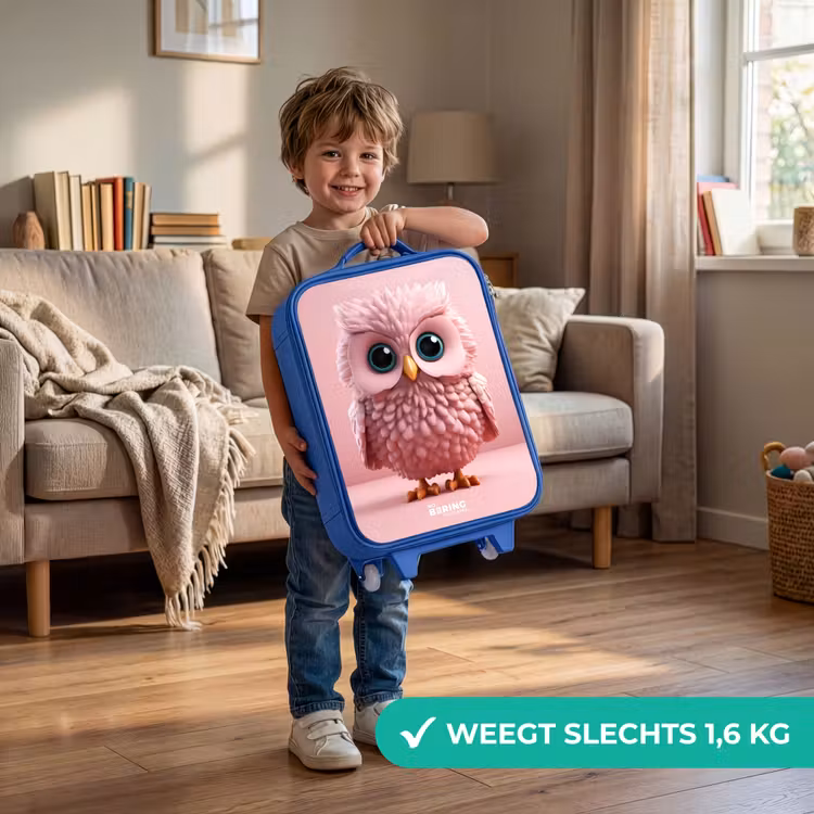Kinderkoffer - Blauw - Roze uil met blauwe ogen — 2