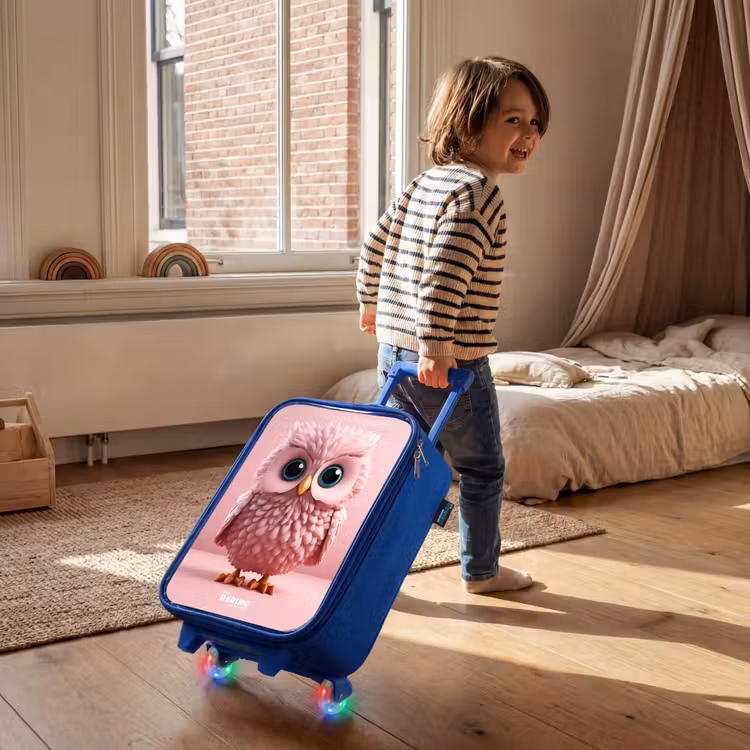 Kinderkoffer - Blauw - Roze uil met blauwe ogen — 3
