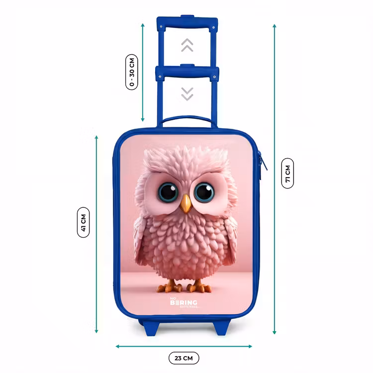 Kinderkoffer - Blauw - Roze uil met blauwe ogen — 6