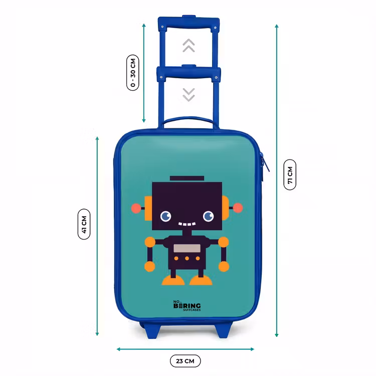 Kinderkoffer - Blauw - Zwarte robot met oranje accenten op een blauwe achtergrond — 6