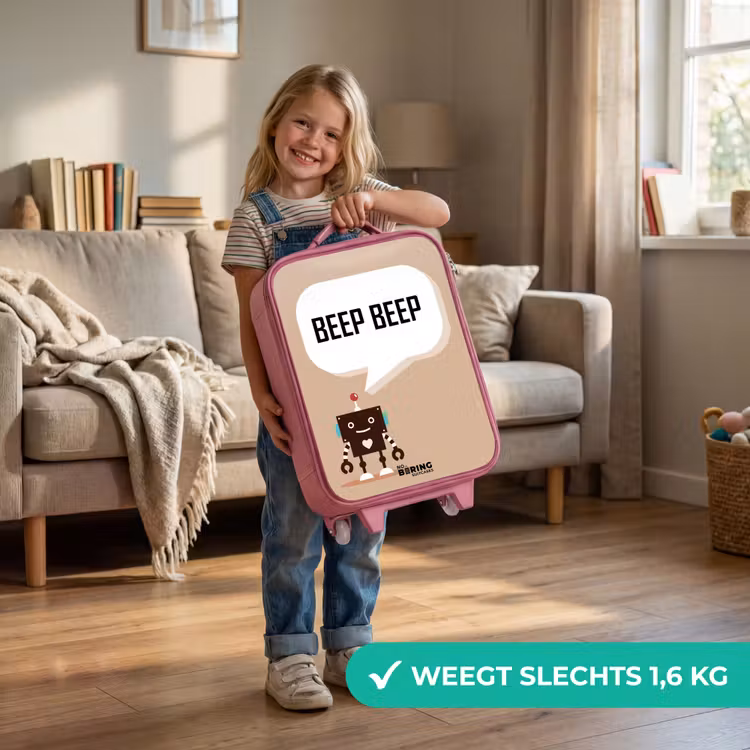 Kinderkoffer - Roze - Donkerbruine robot met een tekst — 2
