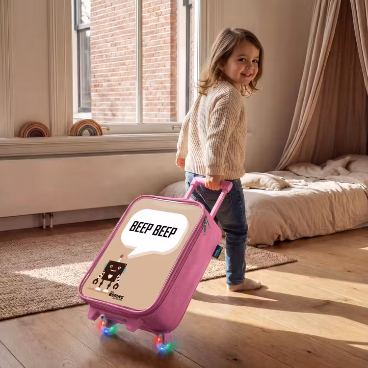 Kinderkoffer - Roze - Donkerbruine robot met een tekst — 3