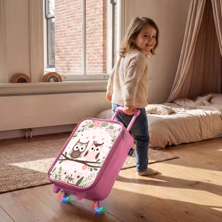 Kinderkoffer - Roze - Roze en bruine uil zitten samen op een tak — 3