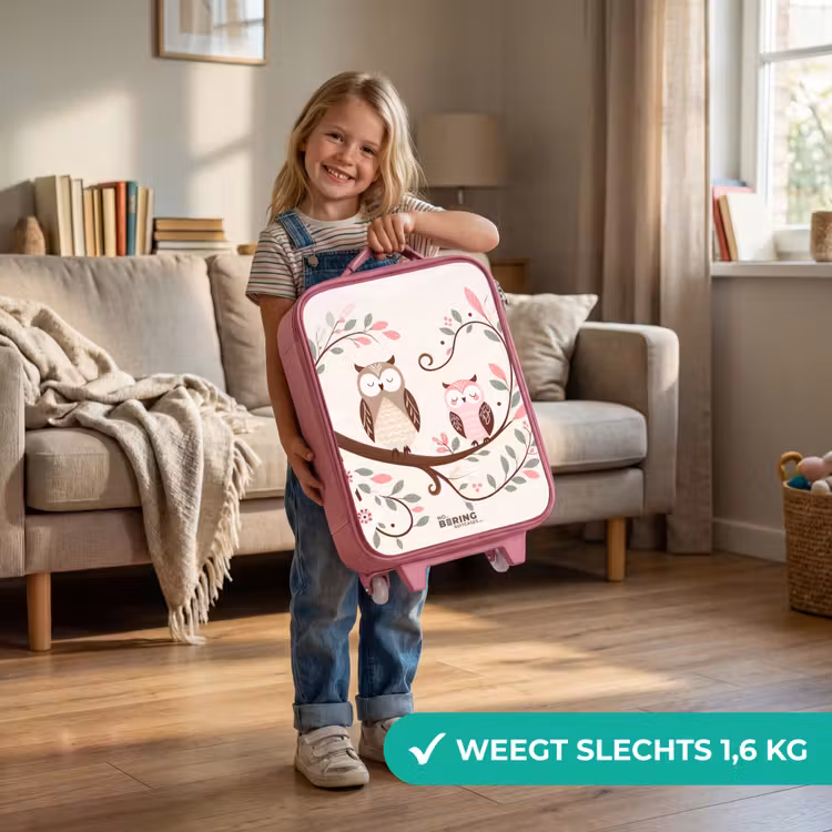 Kinderkoffer - Roze - Twee uilen op een tak met roze en groene bladeren — 2