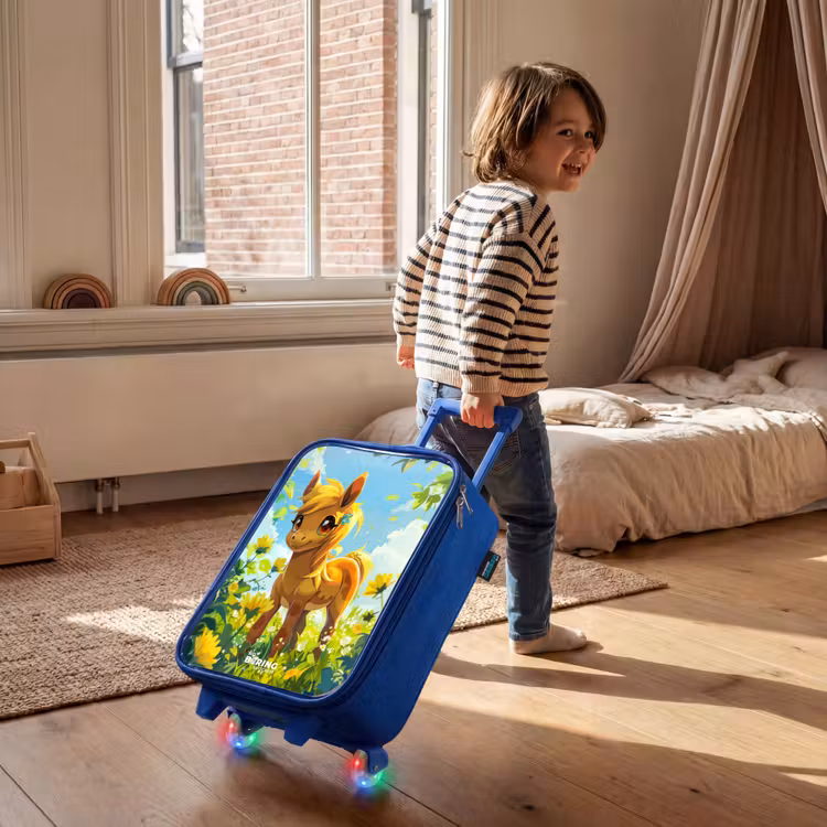 Kinderkoffer - Blauw - Bruine pony tussen gele bloemen — 3