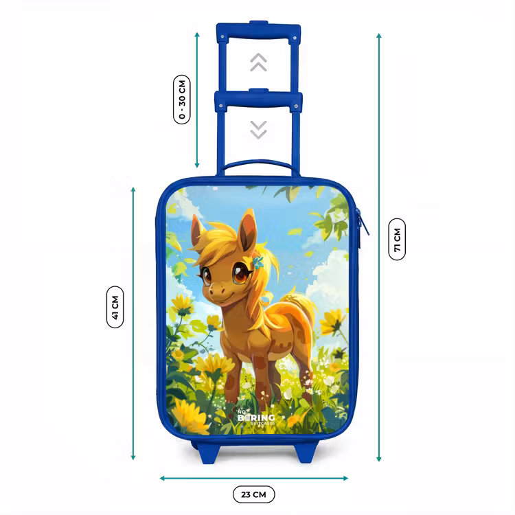 Kinderkoffer - Blauw - Bruine pony tussen gele bloemen — 6