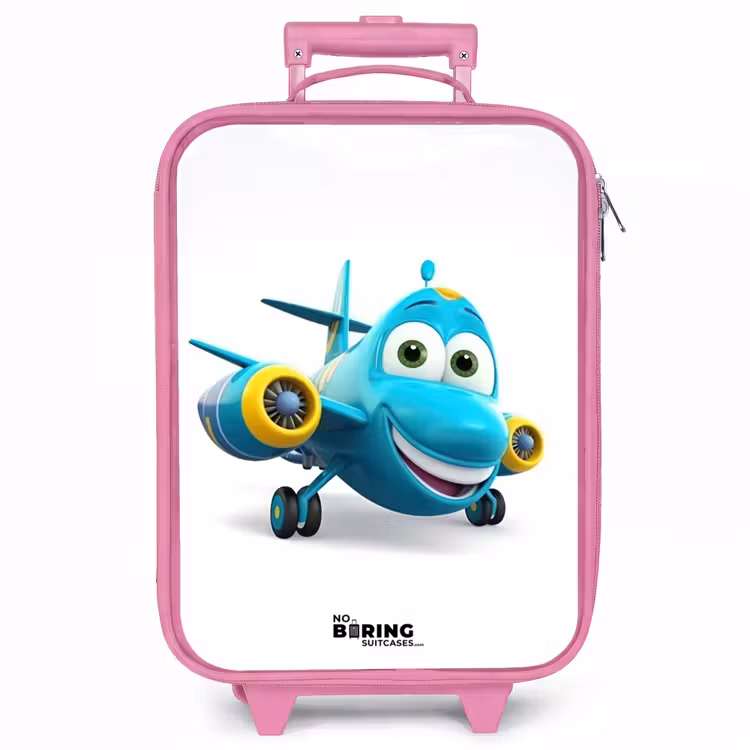 Kinderkoffer - Roze - Blauw vliegtuig met lachend gezicht — 1