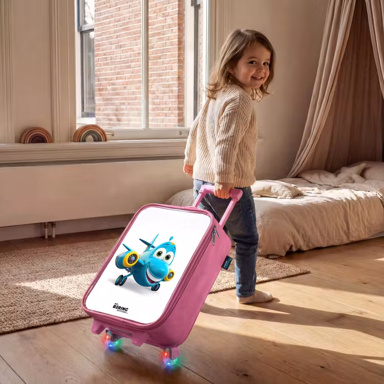 Kinderkoffer - Roze - Blauw vliegtuig met lachend gezicht — 3